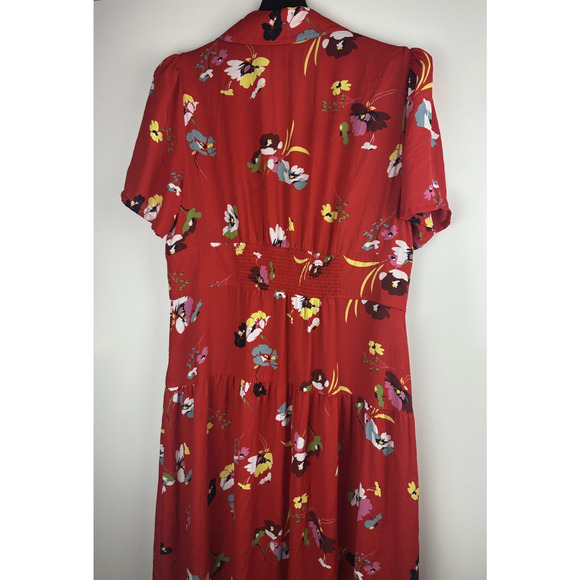 *Flawed* CAbi Afternoon Dress Floral Midi Red 6218 SS Shirt Dress Size XL Sheer - Picture 10 of 15